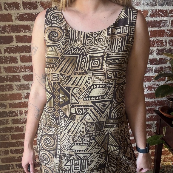 Vintage Danny & Nicole brown patterned tank top dress - Picture 3 of 8